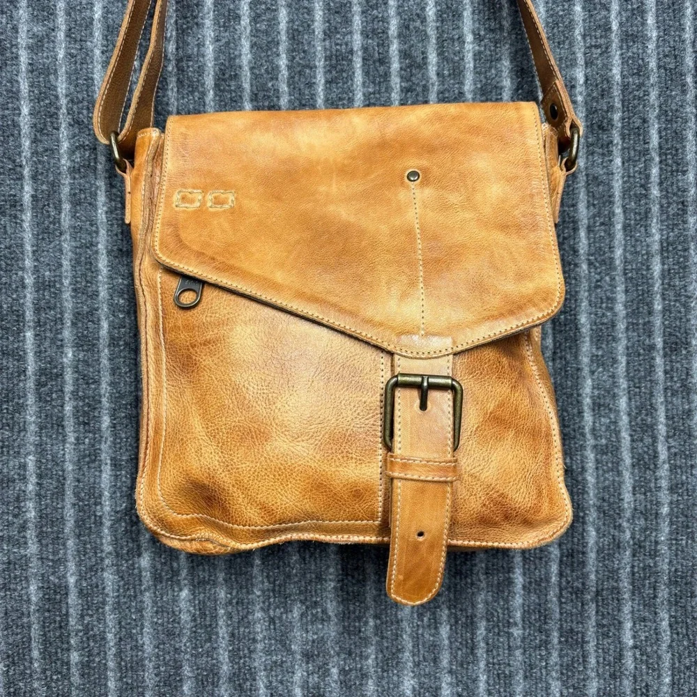 Bed Stu Tan Venice Leather Distressed Crossbody Messenger Bag
